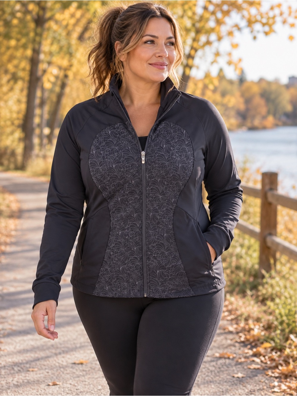 Lululemon Black Floral Embossed Full Zip Long Sleeve Jacket